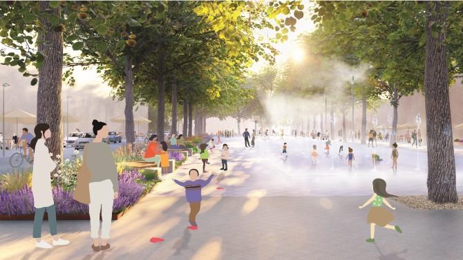 Een impressie van hoe het Vetten Osplein in de Slachthuiswijk er zal uitzien. © Sweco Belgium – Posad Maxwan – LOLA Landscape Architects